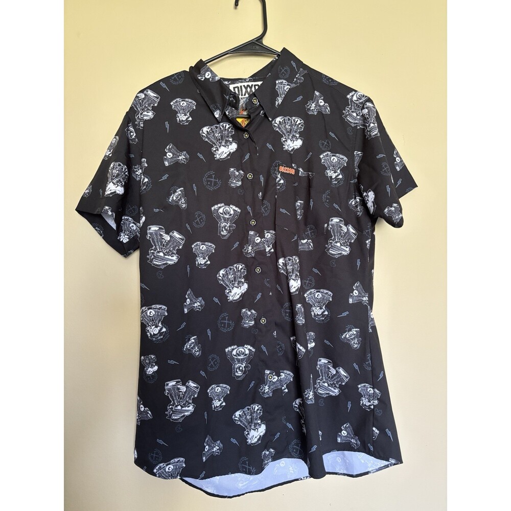 Dixxon The Moco Shirt Mens Medium Black Motorcycle Engine Button Up Stretch